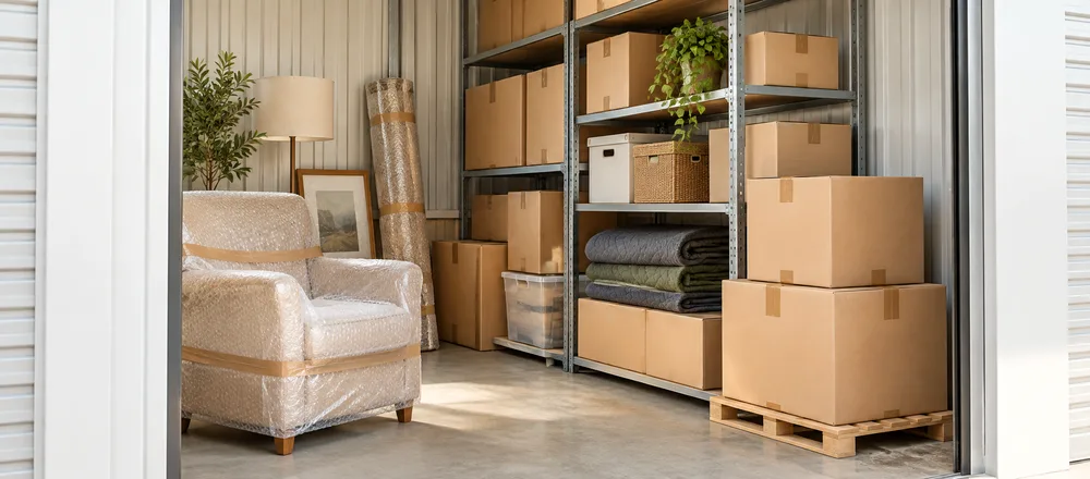 Neatly packed belongings in storage